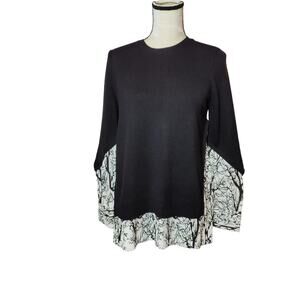 Yigal Azrouel Women's Size S Black Wool Sweater White Pleated Abstract Blouse